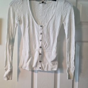 Guess White Textured Button-Down Women's Shirt